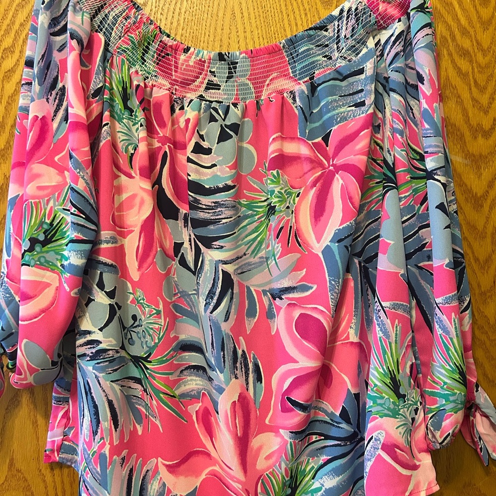 Lilly Pulitzer Pink Tropical Floral Off-Shoulder Top
